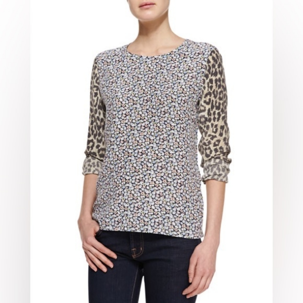 Equipment Liam Floral and Leopard Silk Blouse XS